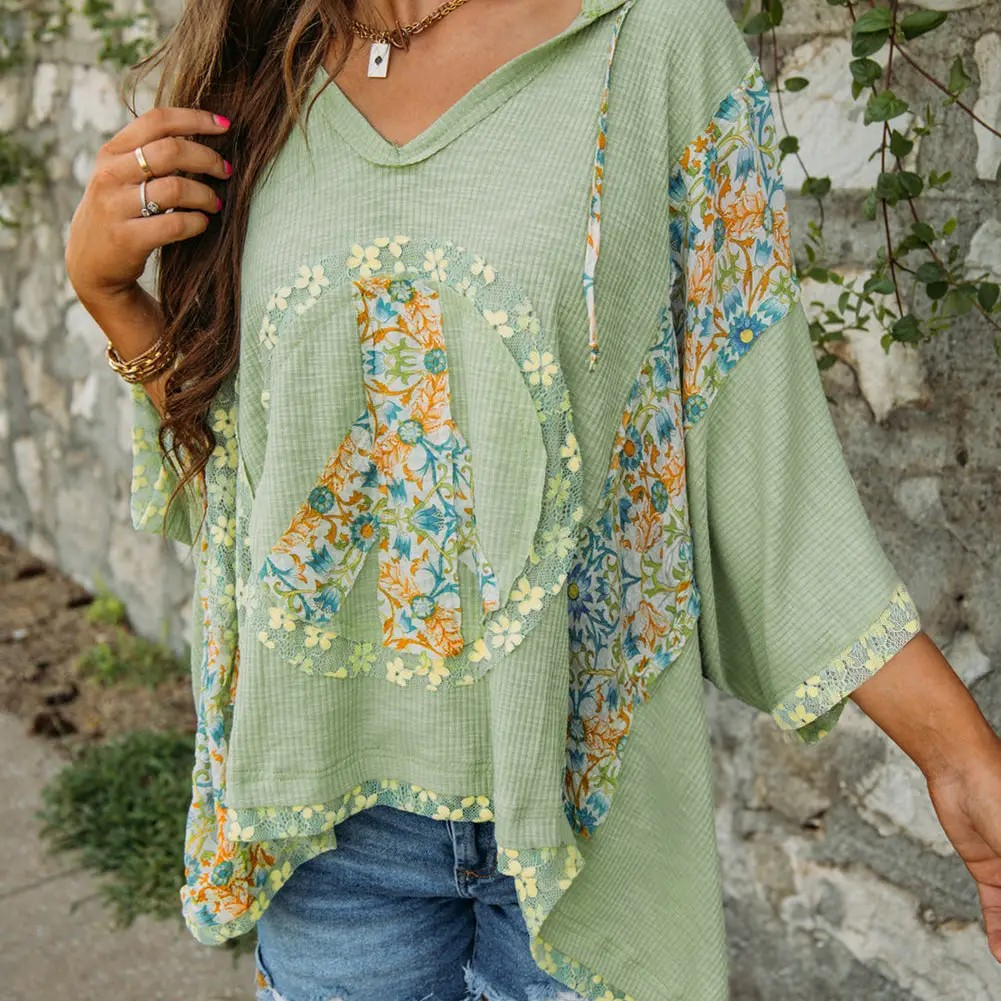 Floral Peace Patchwork Knit Top