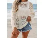 Ldc Hollow Out Knit Bracelet Sleeve Drop Shoulder Sweater