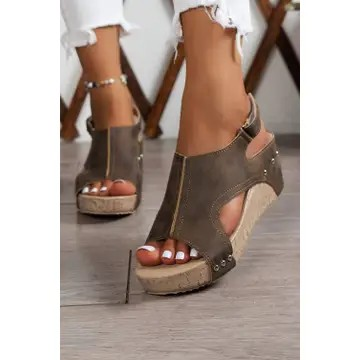 Suede Patched Studded Wedge Sandals