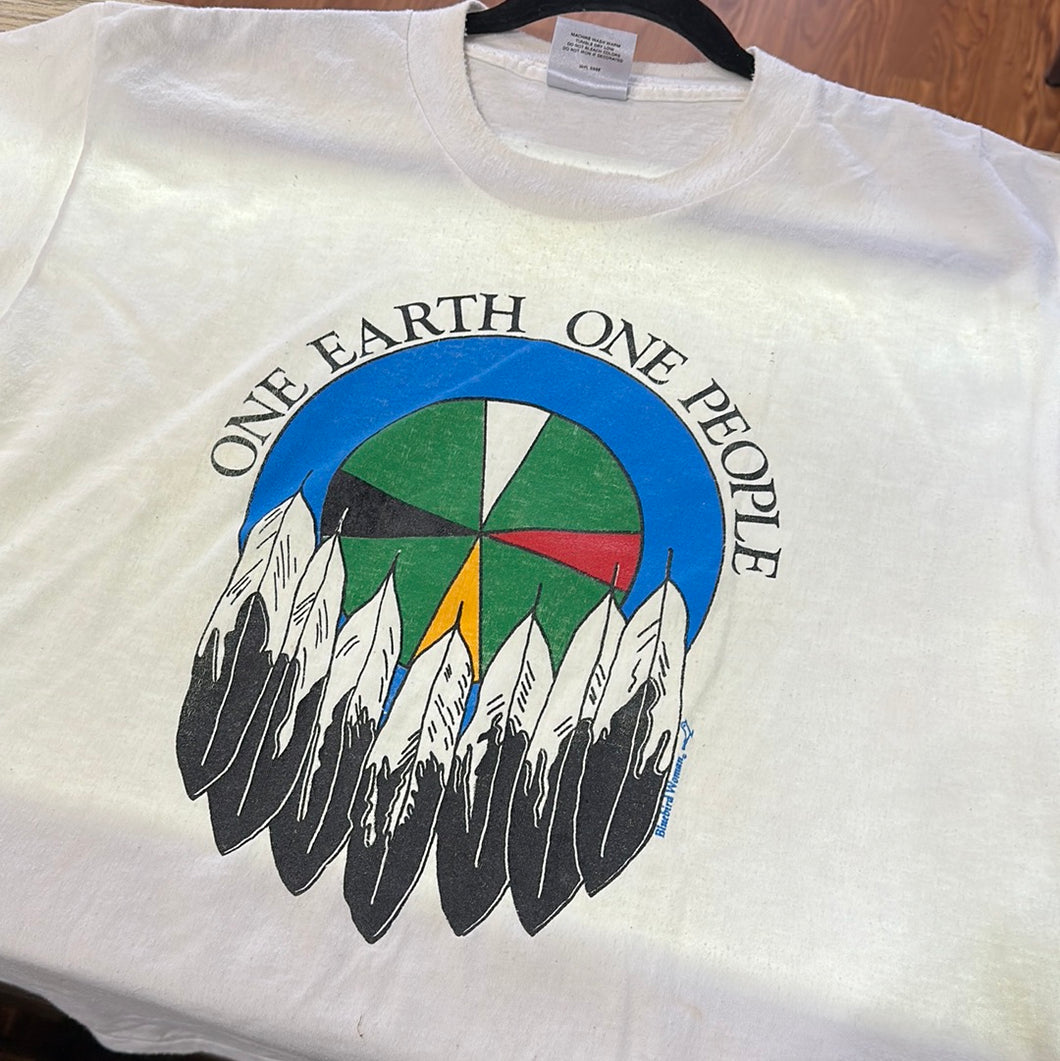 One Earth One People Graphic T-Shirt, Bluebird Women, 90's Vintage, XL