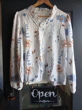 Ruffled V-Neck White Floral Long Sleeve