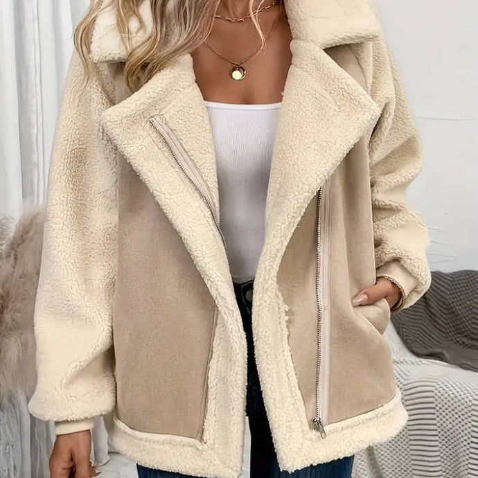 Suede Sherpa Patchwork Coat