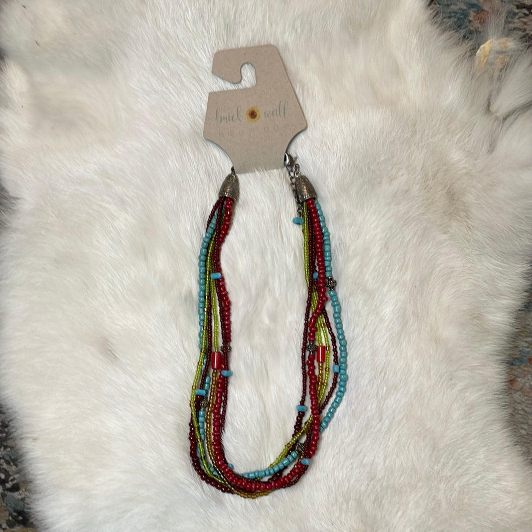 Boho Beaded Necklace, 6 Strand, Multi-Color, Vintage