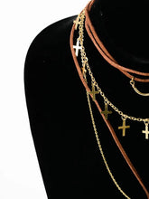 Gold Cross Layer Chain Suede Knot Necklace