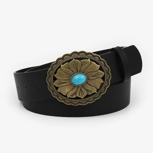 Turquoise Alloy Buckle Black Vintage Belt