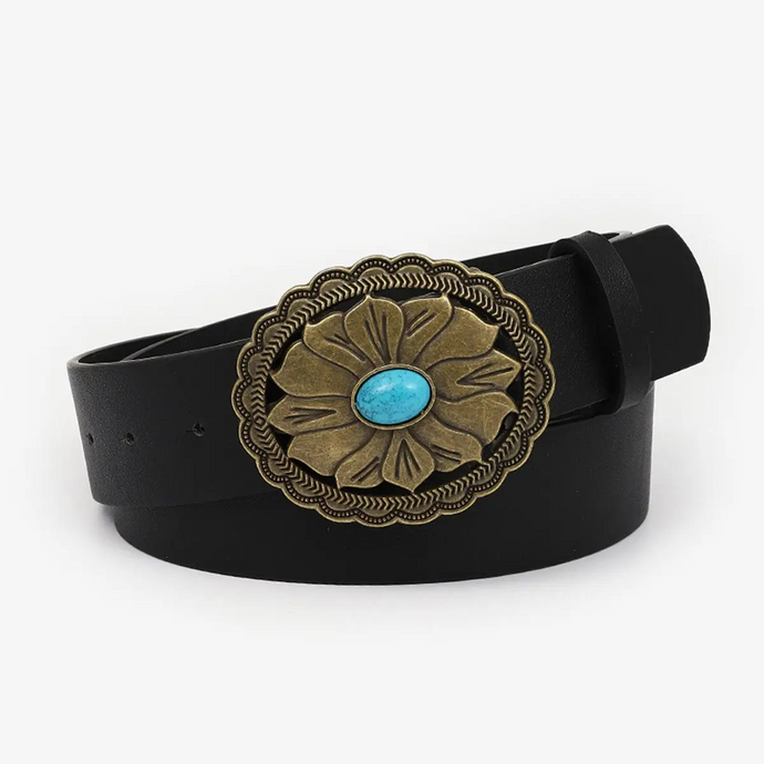 Turquoise Alloy Buckle Black Vintage Belt