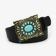 Turquoise Alloy Buckle Black Vintage Belt