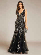 Fishtail Sequin Mesh Evening Dress