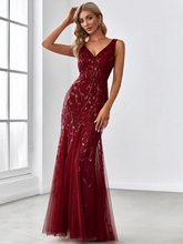 Fishtail Sequin Mesh Evening Dress