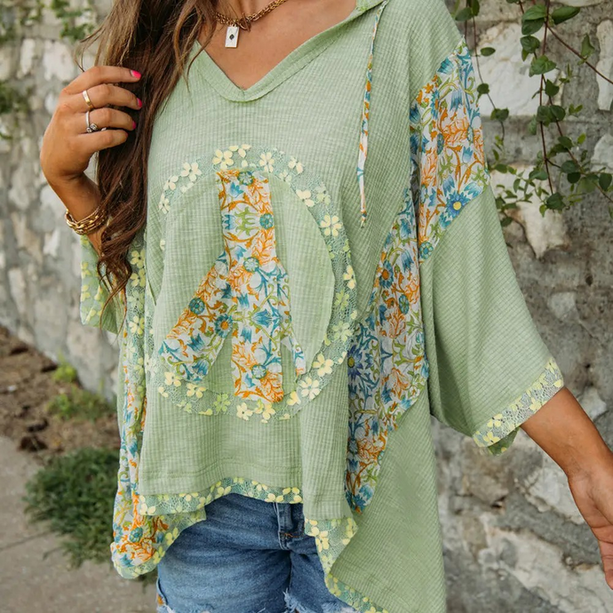 Floral Peace Patchwork Knit Top