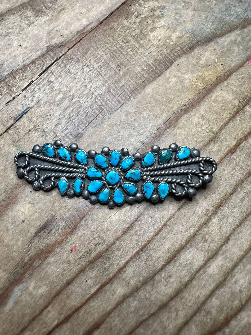 Old Navajo Turquoise Pin, Sterling Silver, Native American Vintage
