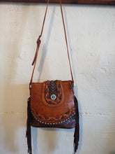Fringe Leather purse with Turquoise Inset