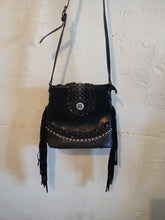 Fringe Leather purse with Turquoise Inset