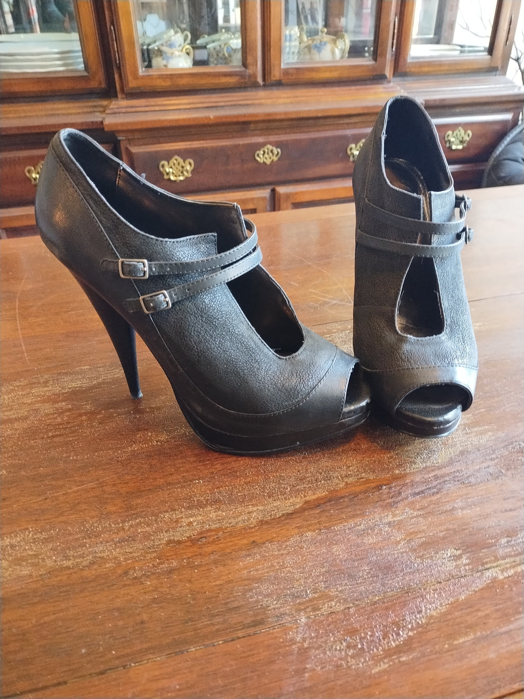 Fergie Black High Heels 7.5 with Mini Buckles (Sold-As-Is)