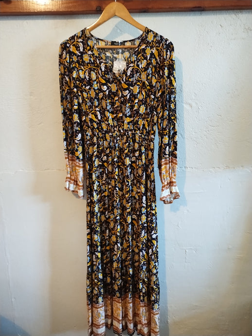Orange and Black Floral Print Dress