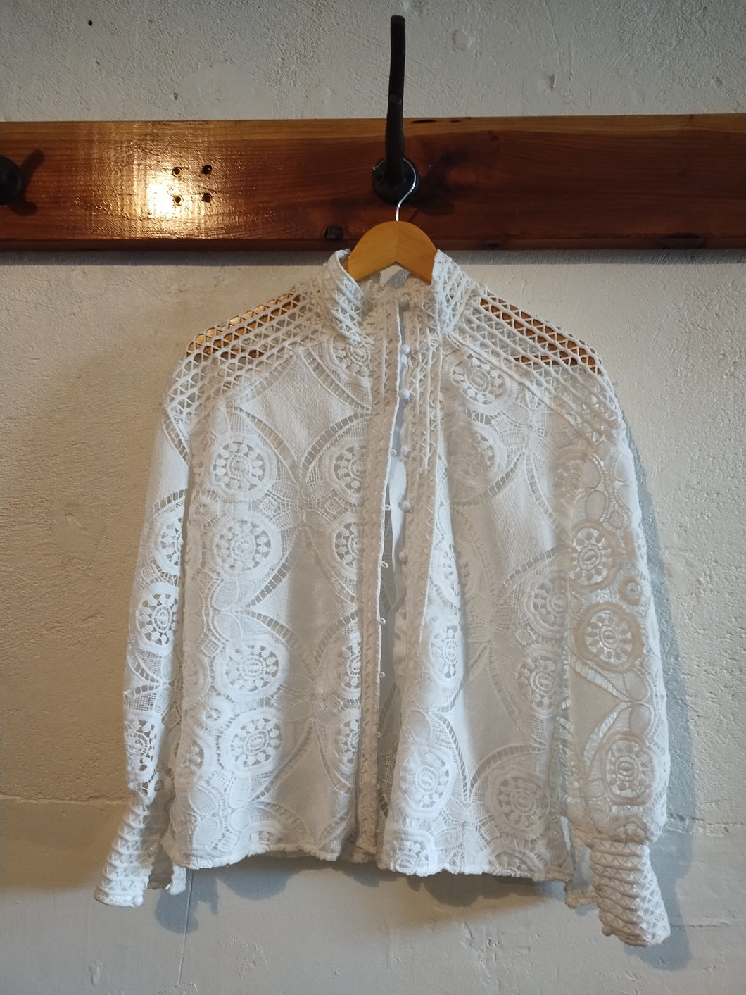 White Guipure Lace Shirt with Buttons