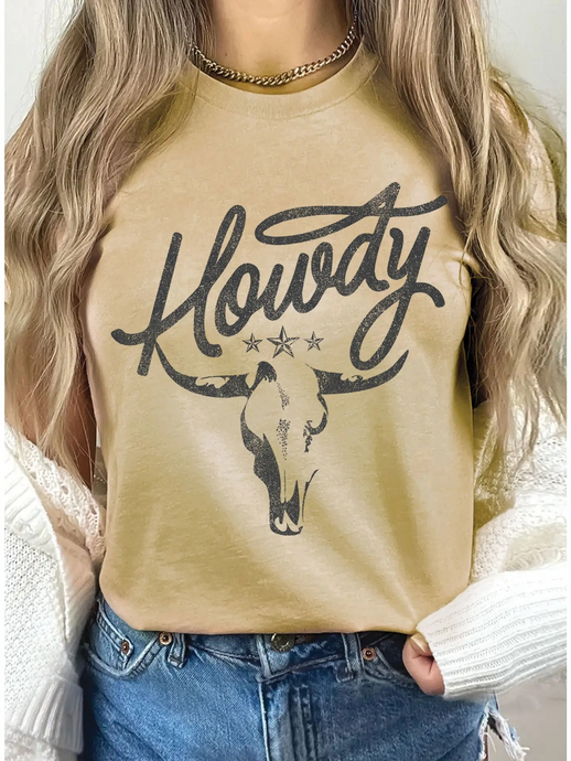 Howdy Cow Skull Graphic Tshirt