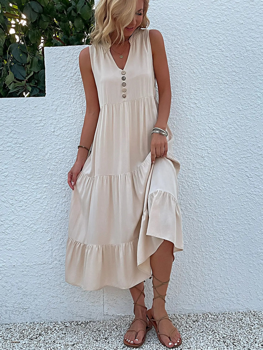 Sleeveless Tiered Midi Dress - Tan