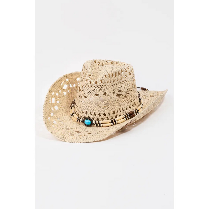 Straw Braided Beaded Hat