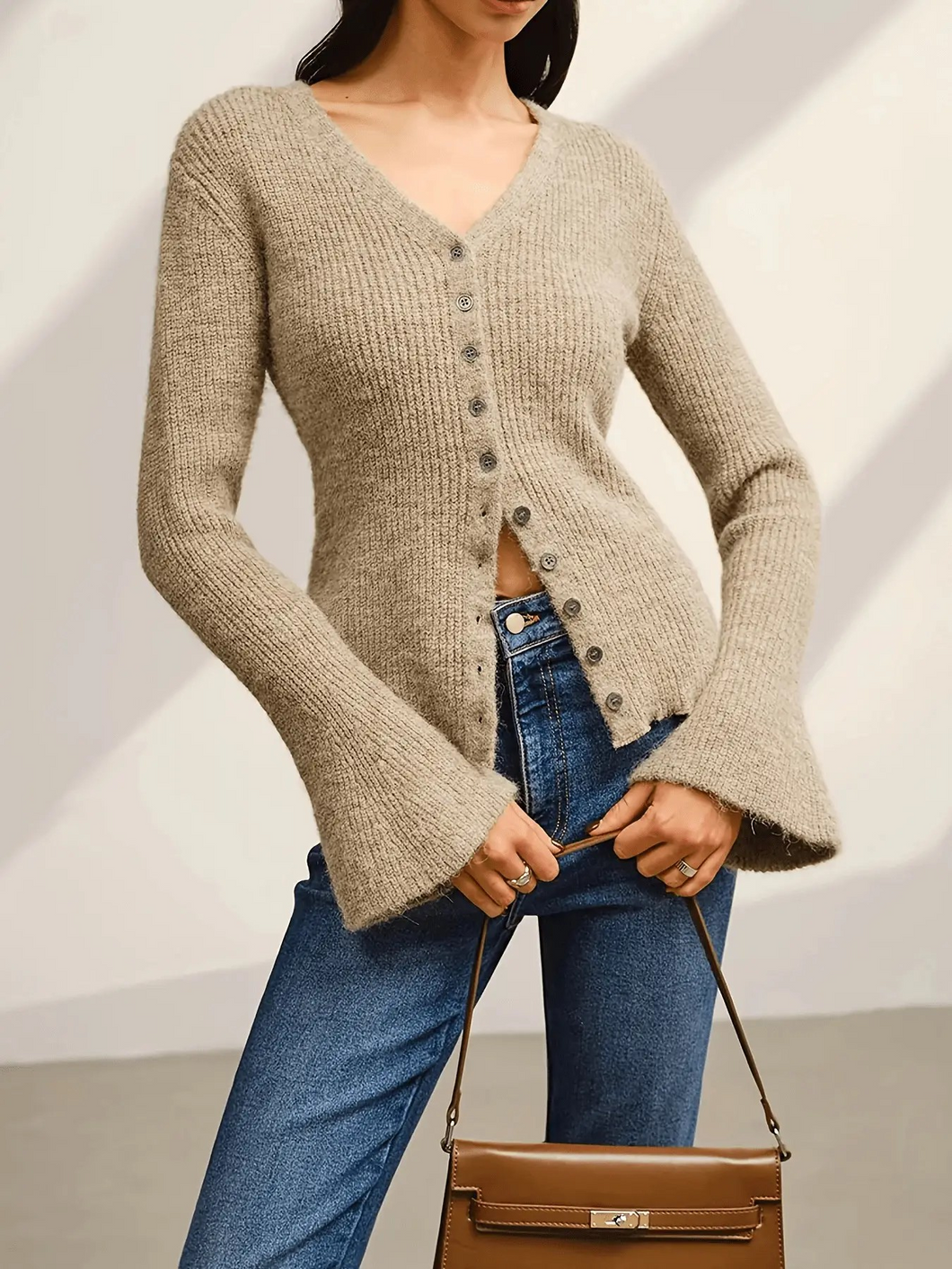 V-Neck Flare Sleeve Sweater