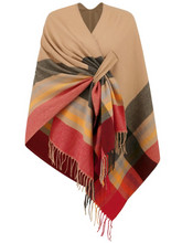 Vogue Color-Blocked Checked Cape Shawl