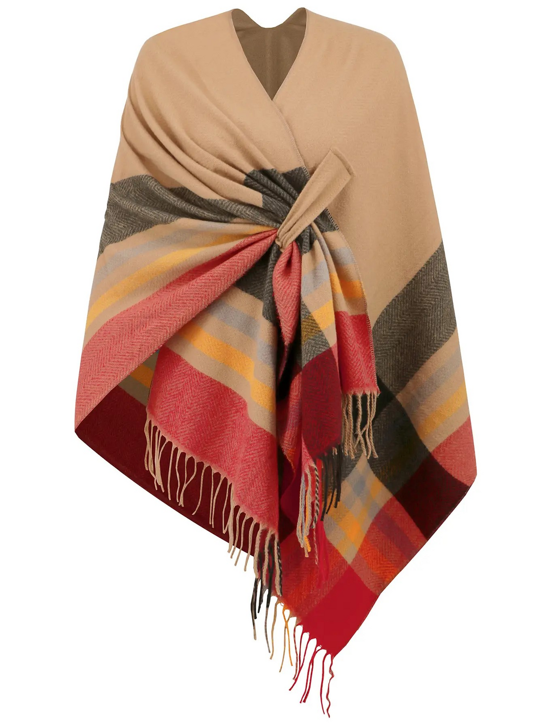 Vogue Color-Blocked Checked Cape Shawl