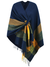 Vogue Color-Blocked Checked Cape Shawl