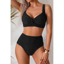 Solid Cross Push Up Two Piece Ruched Swimsuit