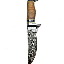 The Leather Handel Hunting Knife, Damascus Steel
