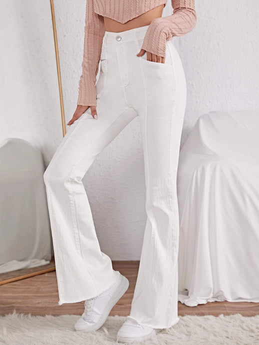 Raw Hem Paneled Flare Leg Jeans