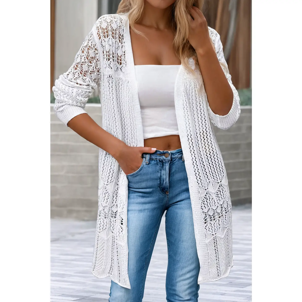 Crochet Hollow Out Open Front Cardigan