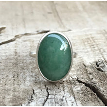 Elegant Oval Emerald Green Aventurine Statement Ring in Sterling Silver
