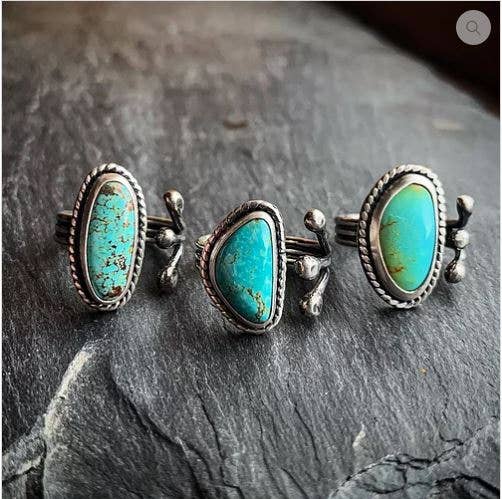American Turquoise Ring with Rope And Open Shank