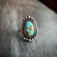 American Turquoise Ring with Polar Beading