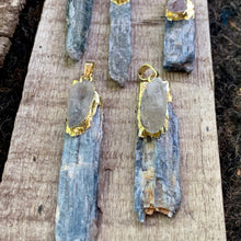 Raw Blue Kyanite Gold Dipped Necklace with Quartz Accent