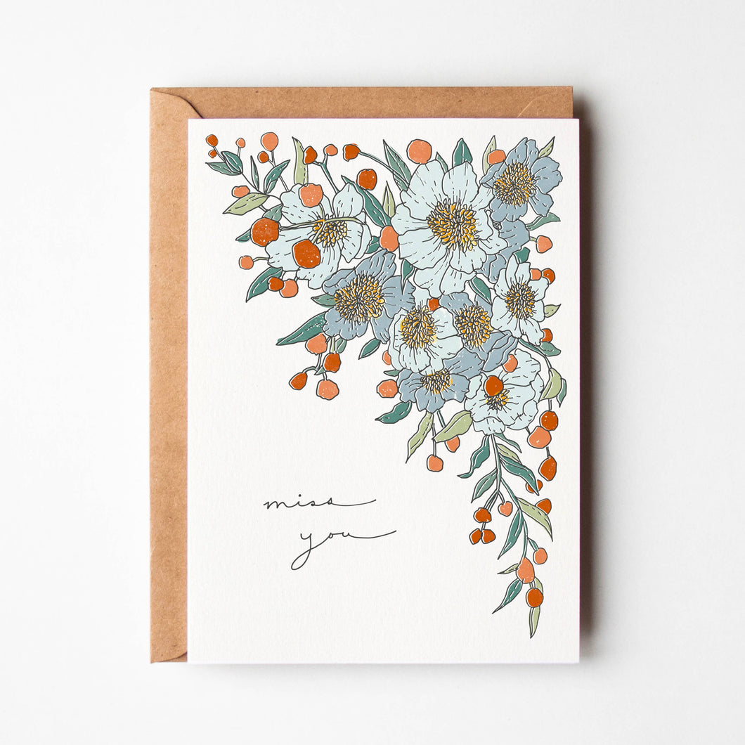 Miss You, Floral Corner, Greeting Card