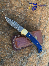 The Blue Diamond Wood Folding Knife with Leather Sheath