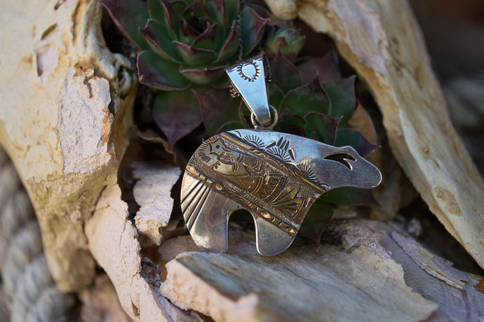 Navajo Sterling Silver & Gold Plated Bear Pendant by CP