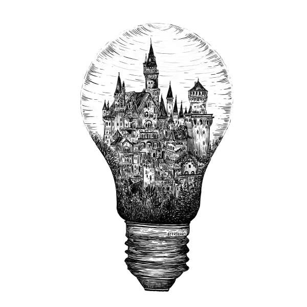 The Light Bulb + Castle Art Print