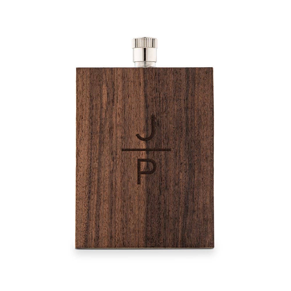 Rustic Wood Wrapped Flask- Stacked Monogram