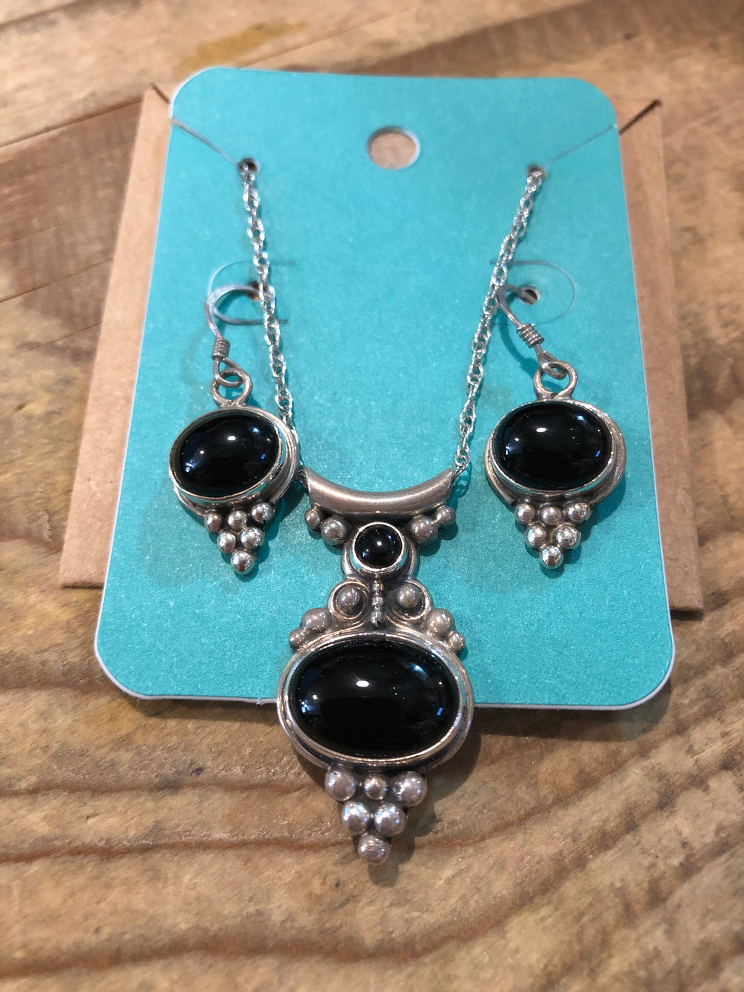 Vintage Black Onyx Necklace & Earring Set