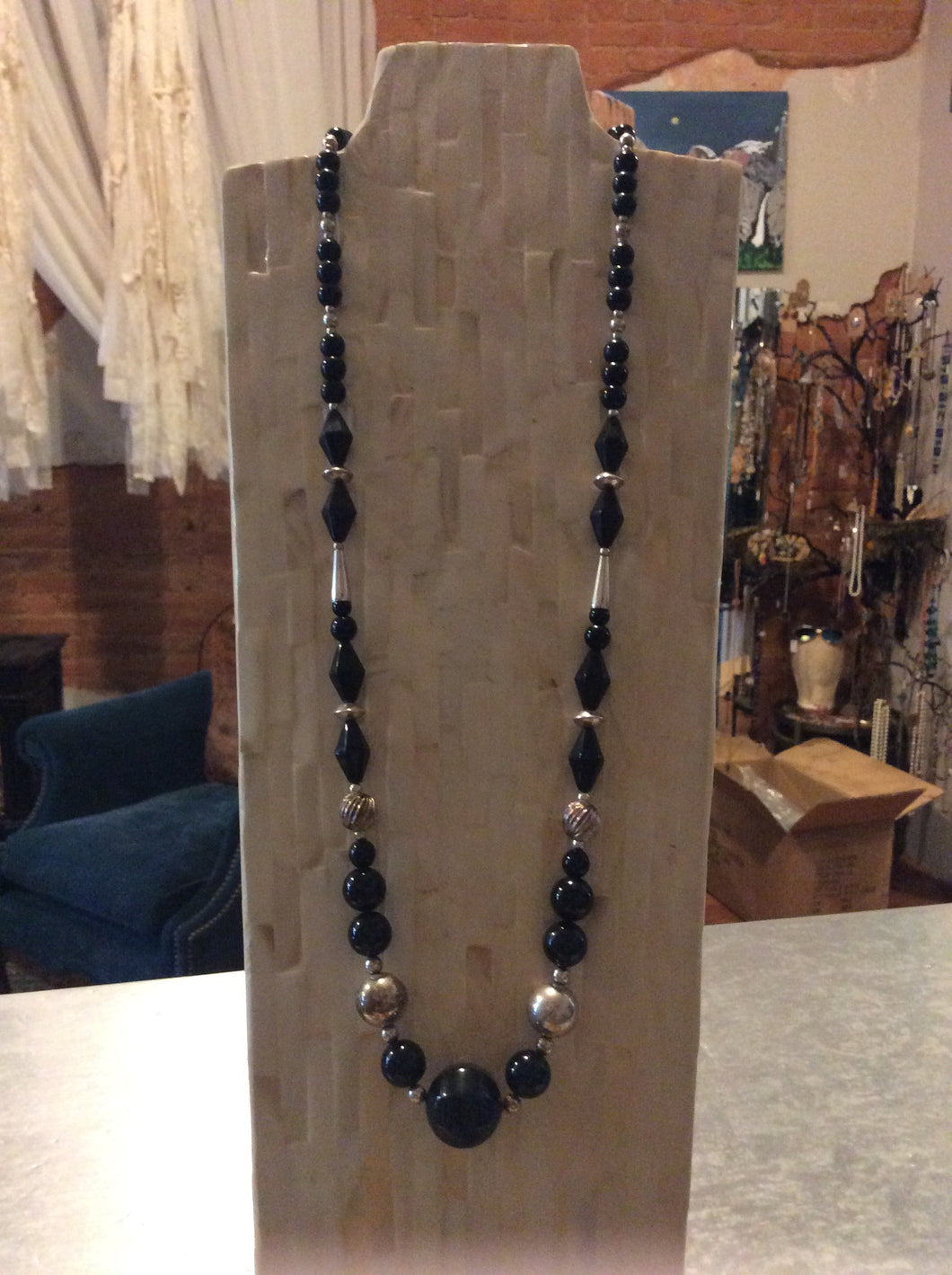 Onyx and Sterling Silver Navajo Necklace