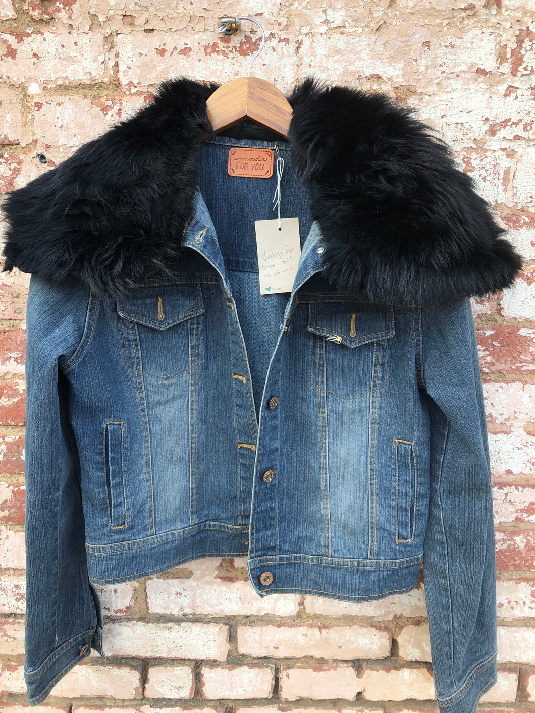 Vintage Denim Jacket with Fur Collar